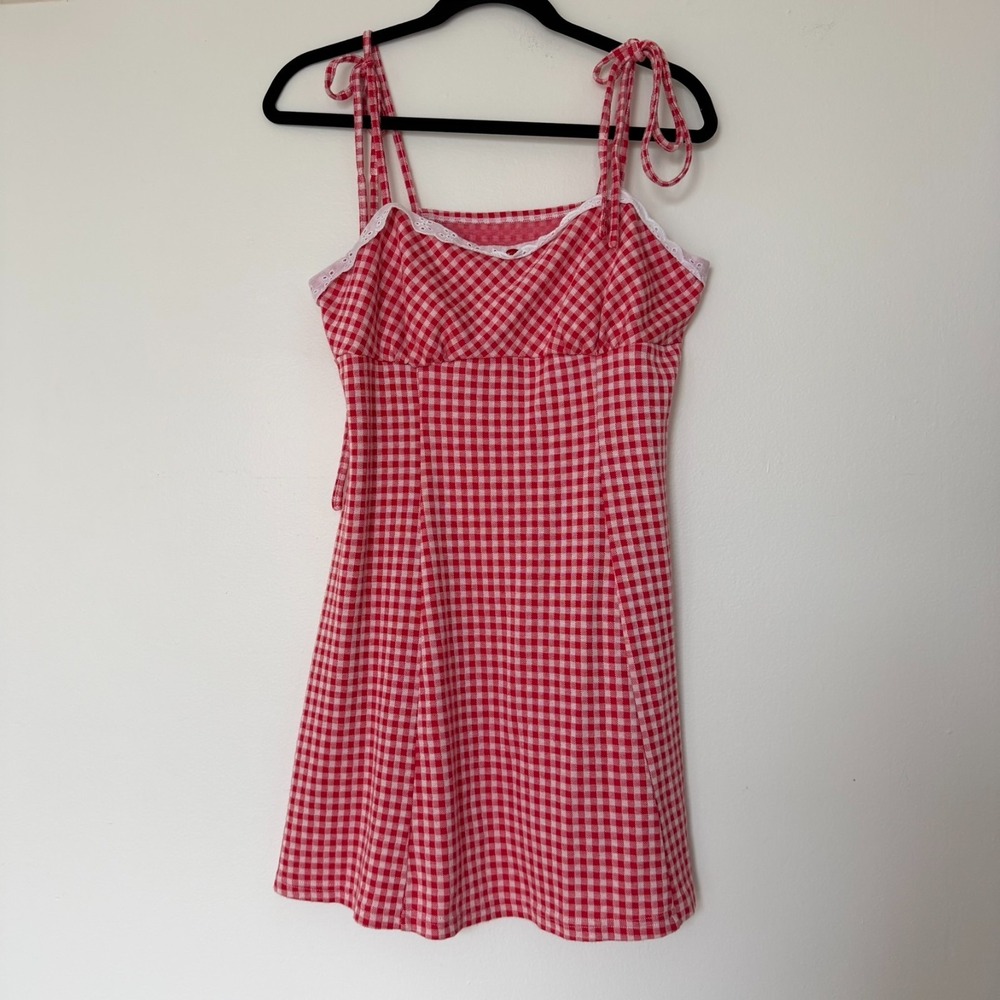 Cider Mini Dress Square Neck Gingham Spaghetti Strap XL Party Elegant Summer - Picture 3 of 11